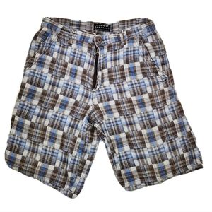 Cargo Supplies Triology Sportswear  Shorts Men's Size 30 Blue Brown Plaid Cotton